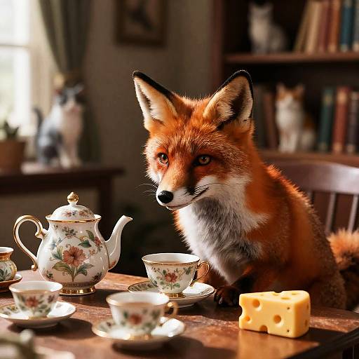 Whimsical Fox Tea Time in Library