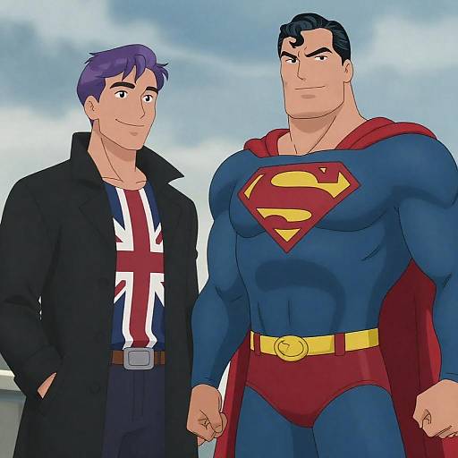 Dynamic Duo: Purple-Haired Hero Meets Superman
