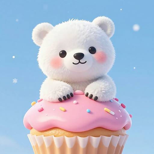 Whimsical Polar Bear Cub on Cupcake