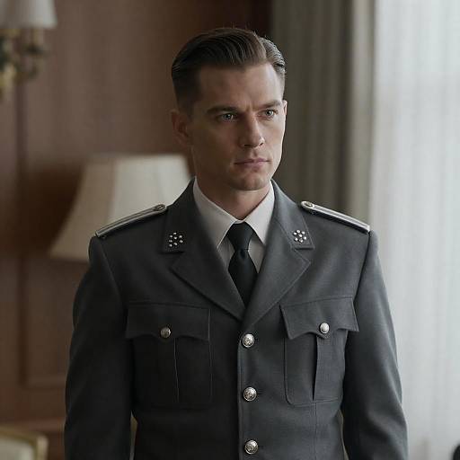 Man in Dark Gray Military-Style Uniform