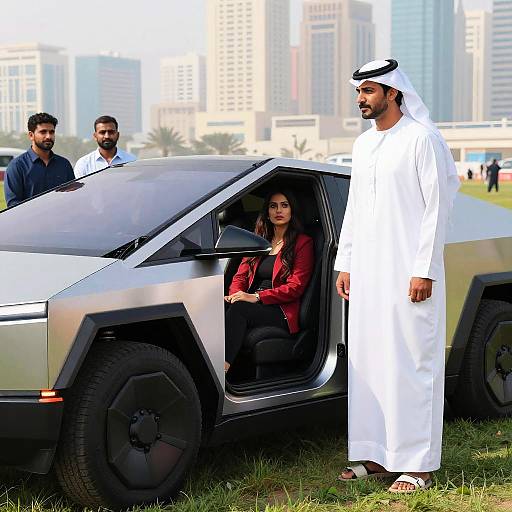 Futuristic Flying Car with Middle Eastern Figures