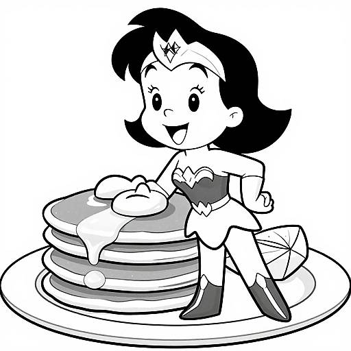 Vintage Wonder Woman Cartoon with Pancakes