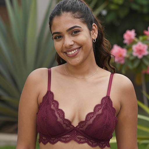 Cheerful Woman Among Floral Backdrop