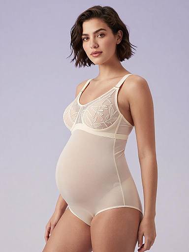 Pregnant Woman in Ivory Maternity Lingerie