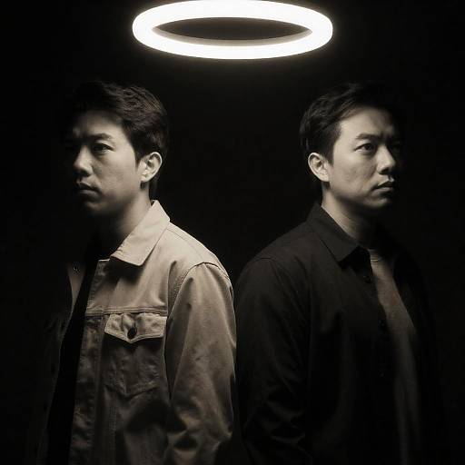 Monochrome Portrait of Two Men with Halo Light