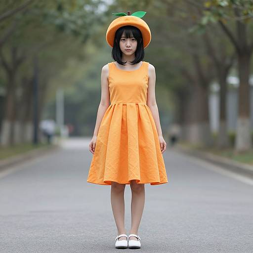 Girl in Fruit Costume Dress Outdoors