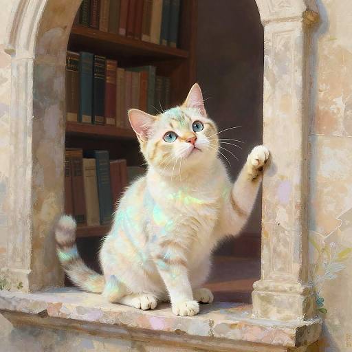 Whimsical Cat in Ethereal Library