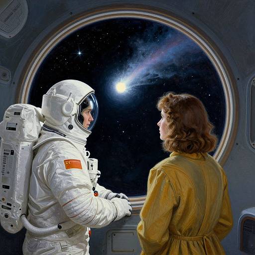 Astronaut and Woman Viewing Comet