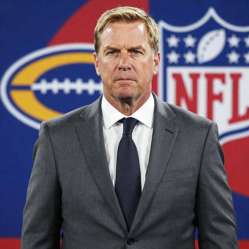 Man in Suit with NFL Background
