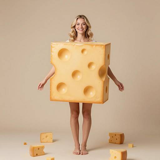 Woman in Cheese Costume with Cheese Cubes