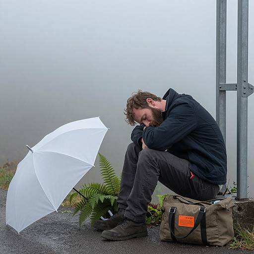 Misty Outdoor Scene with Bearded Man
