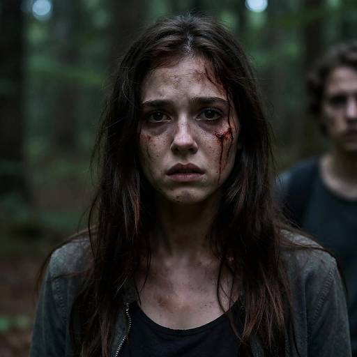 Fearful Young Woman in Forest