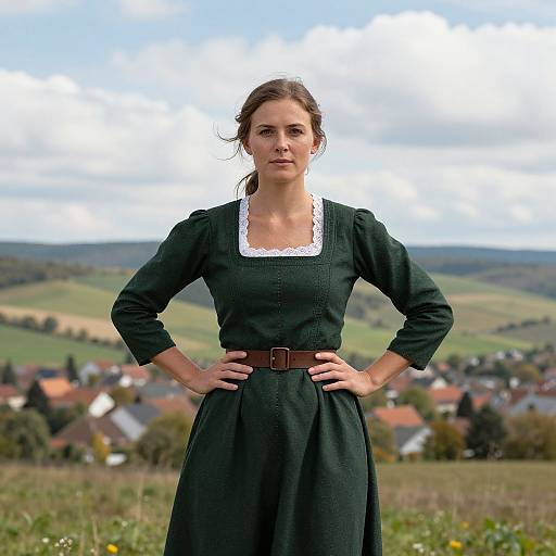 Confident Peasant Woman in Rural Landscape
