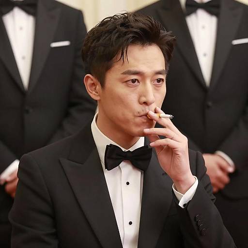 Elegant Man in Tuxedo with Companions