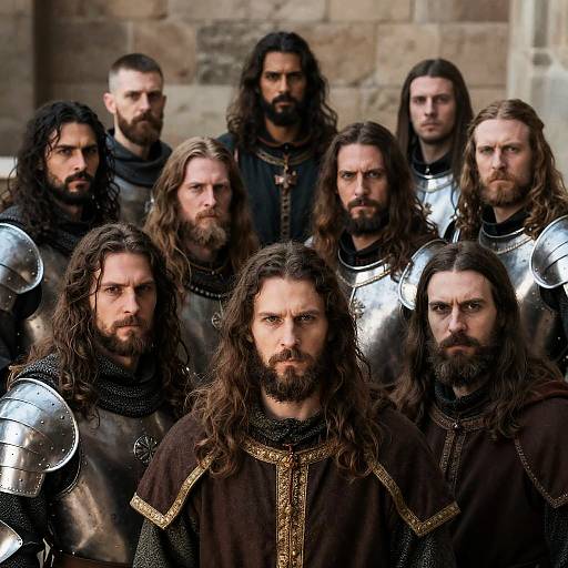 Medieval warriors in armor and robes