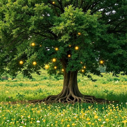 Majestic Tree with Glowing Orbs