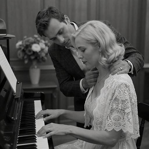 Elegant Black-and-White Couple at Piano