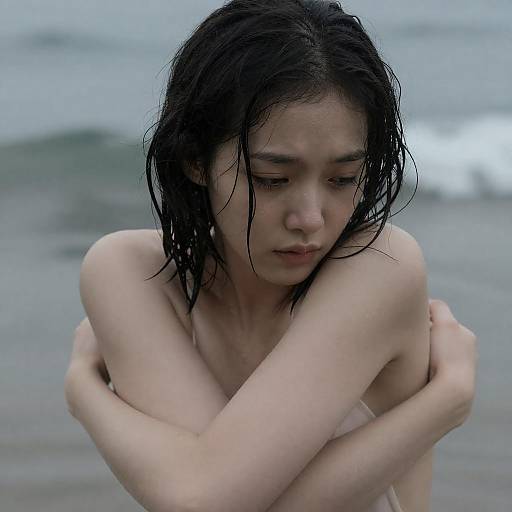 Melancholic Embrace by the Gray Sea