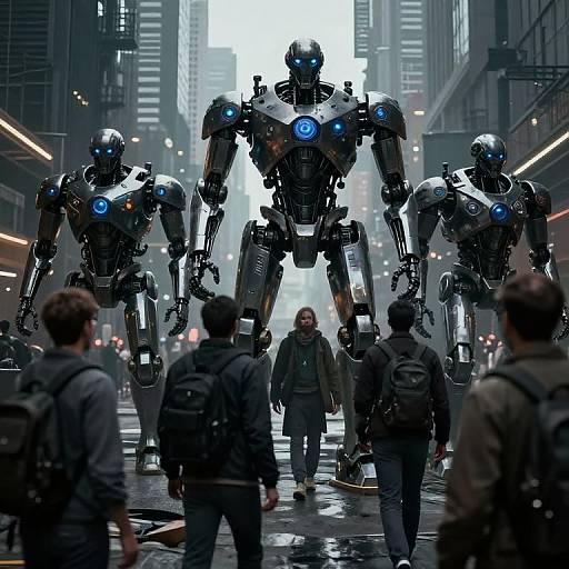 Dystopian City with Robotic Enforcers and Citizens