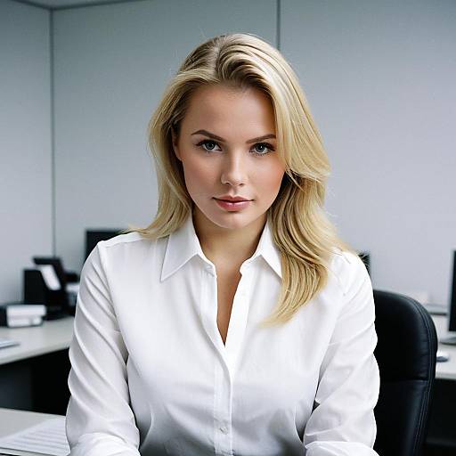Professional Blonde Woman in White Office Blouse