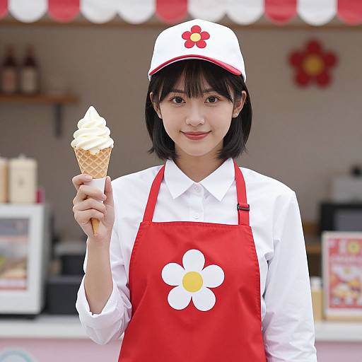 Ice Cream Vendor Girl in Red Apron