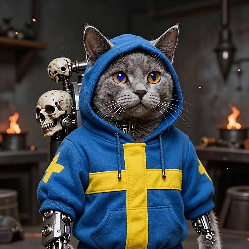 Cybernetic Russian Blue Cat in Power Armor
