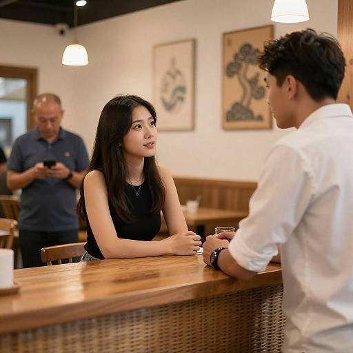 Cozy Café Conversation in Warm Light