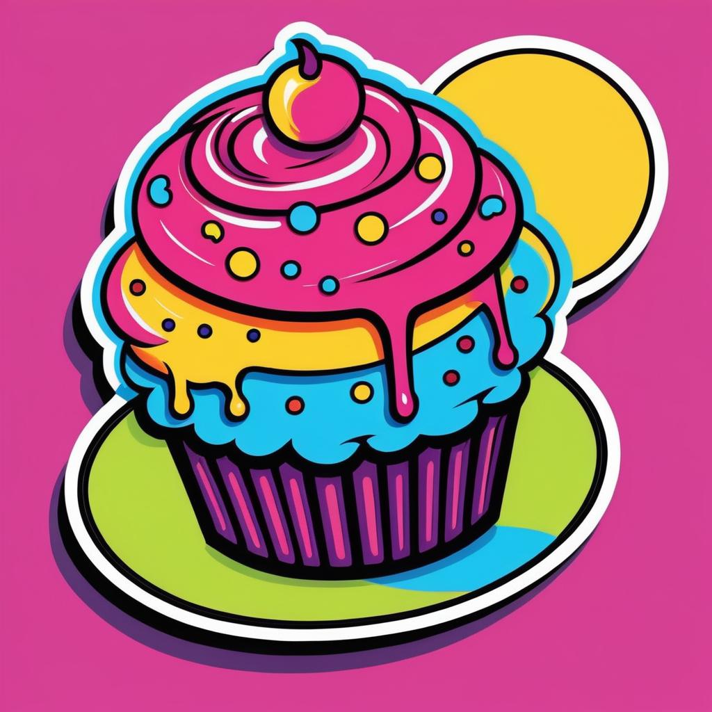 Vibrant Cupcake Pop Art Sticker Design