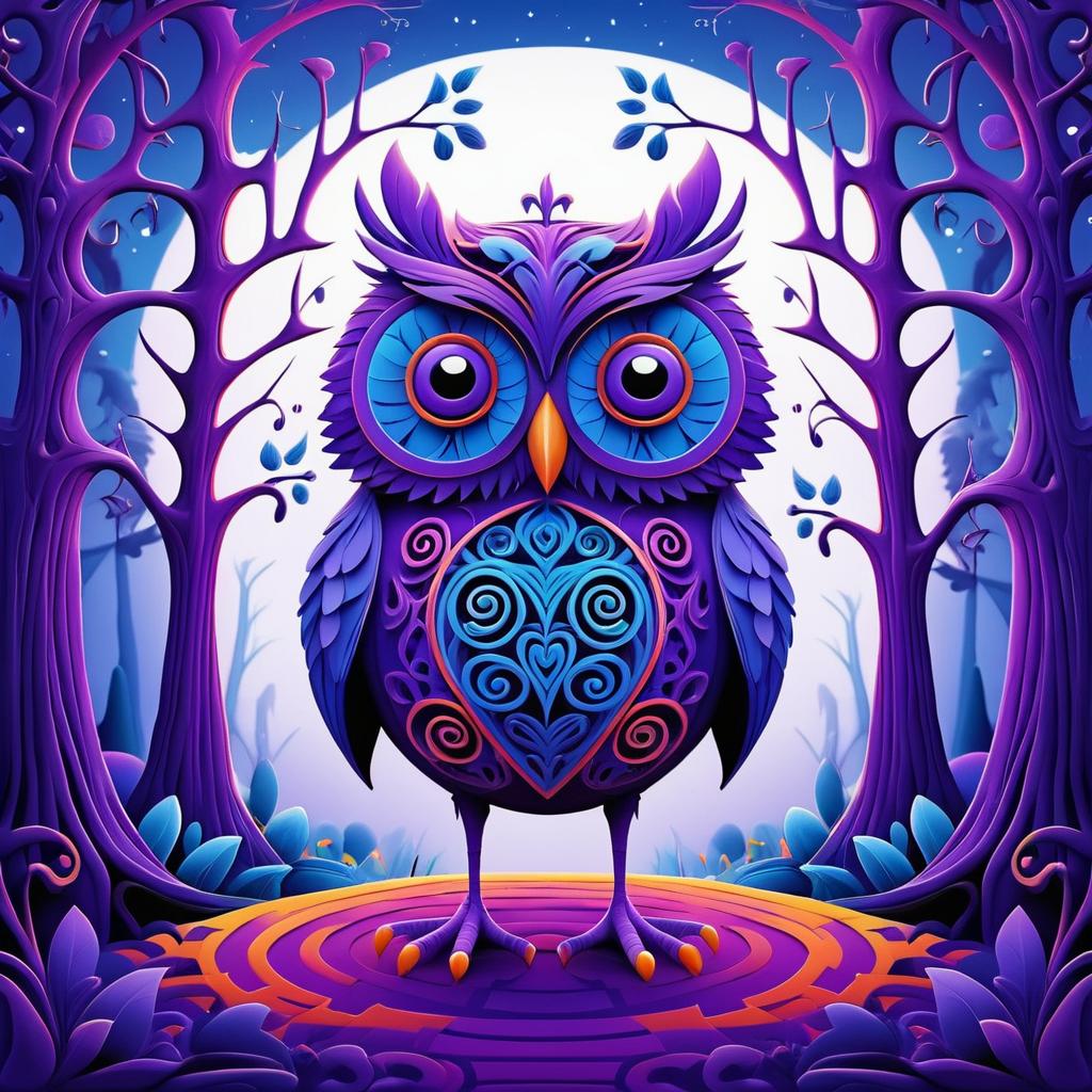 Whimsical Purple Owl in Burton Style