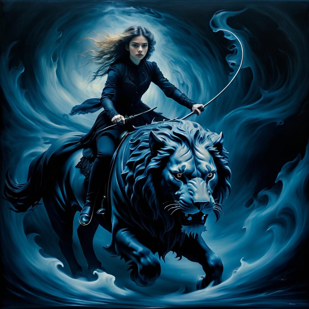 Ethereal Woman on a Hellish Lion