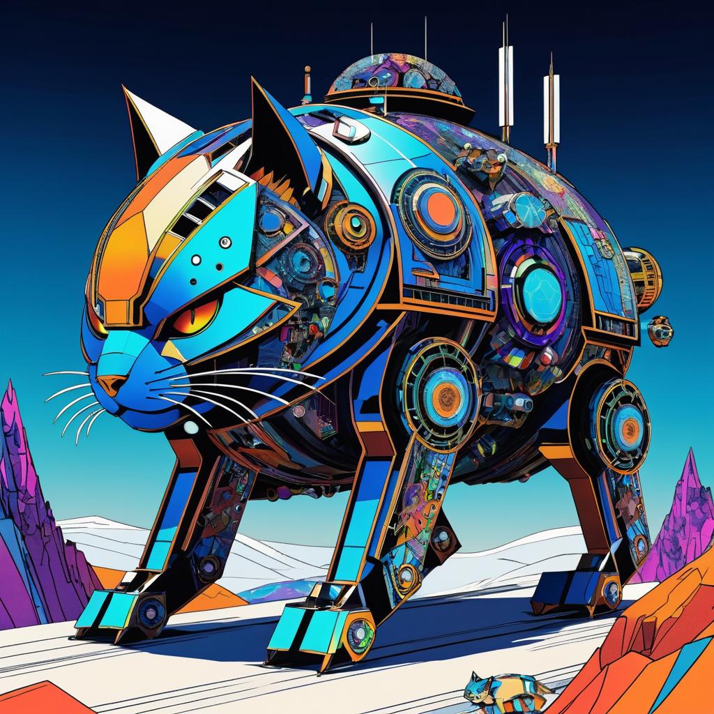 Futuristic Mountain-Droid Cat Design