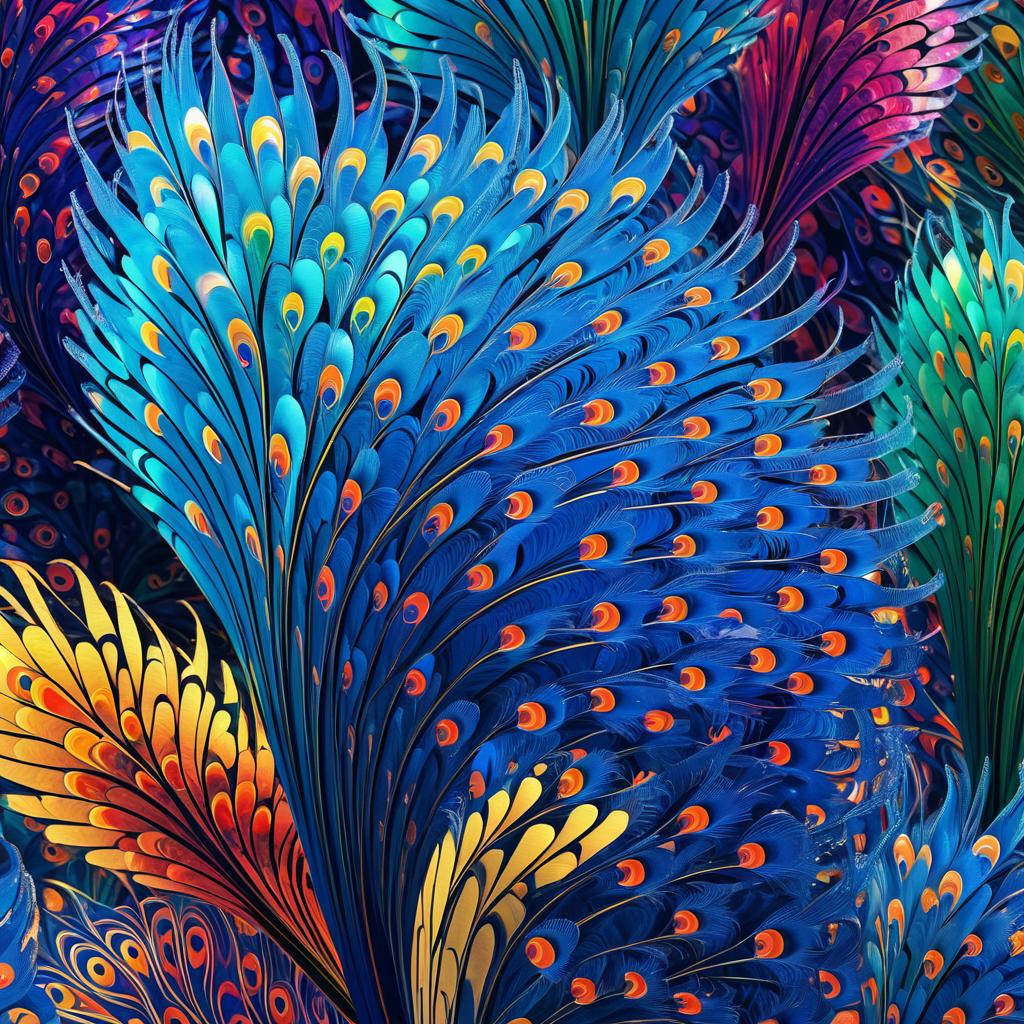 Vibrant Peacock Feathers in Crystal Art