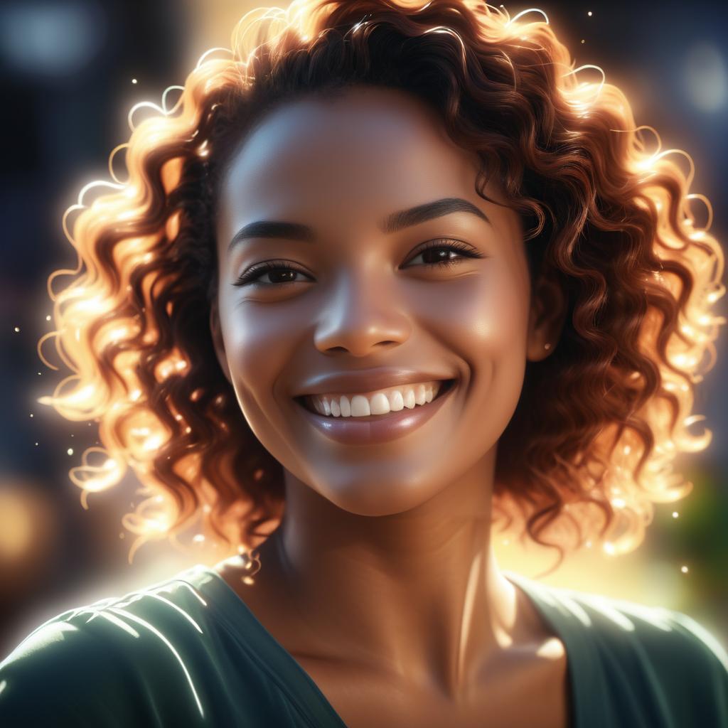 Hyperrealistic Portrait of Joyful Woman