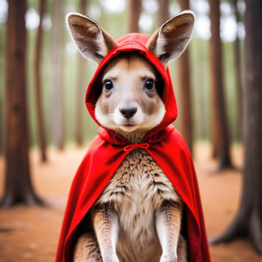 Whimsical Kangaroo as Little Red Riding Hood