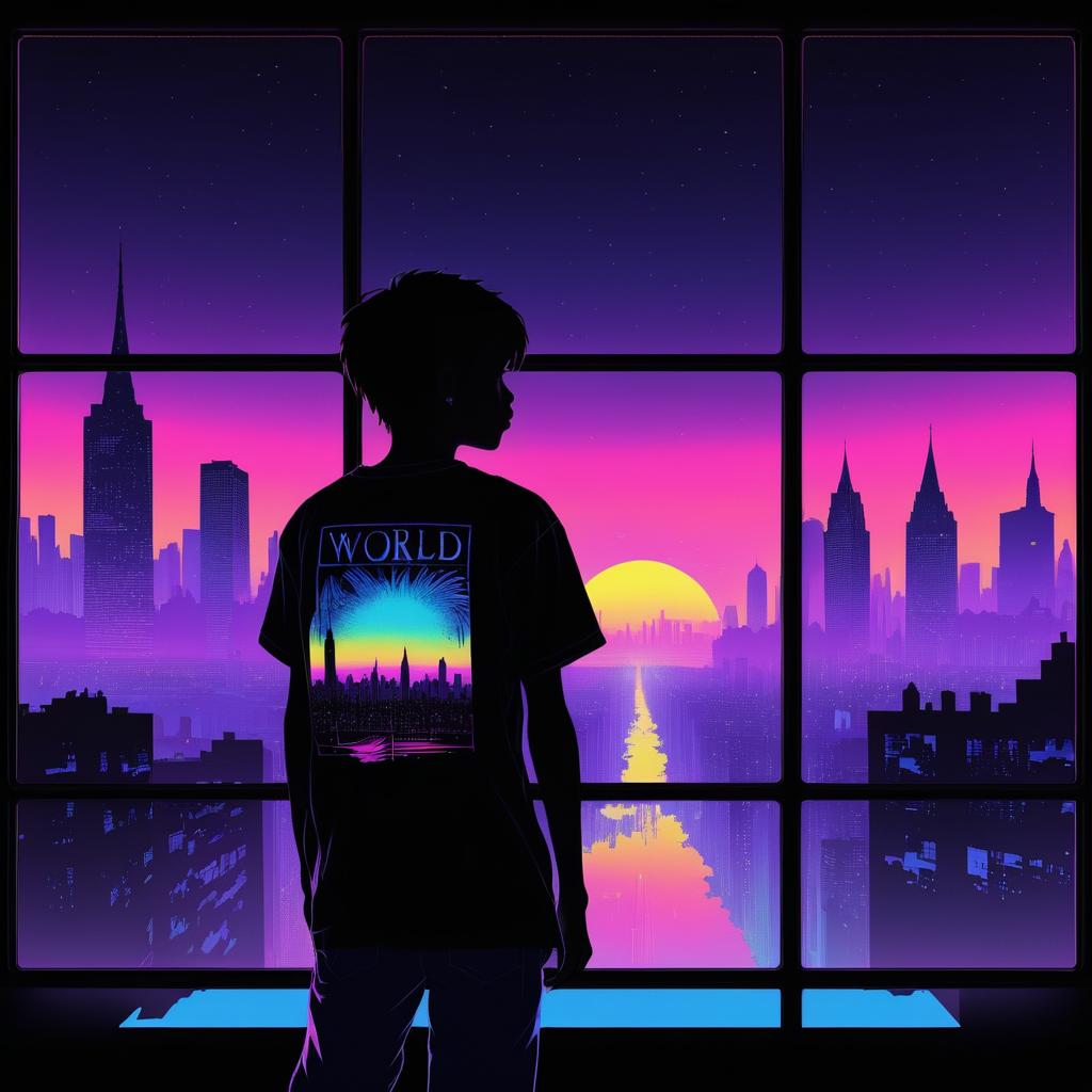 Ethereal Cityscape: Boy's Reflection