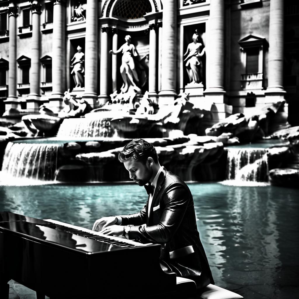 Intimate Musician Portrait by Trevi Fountain