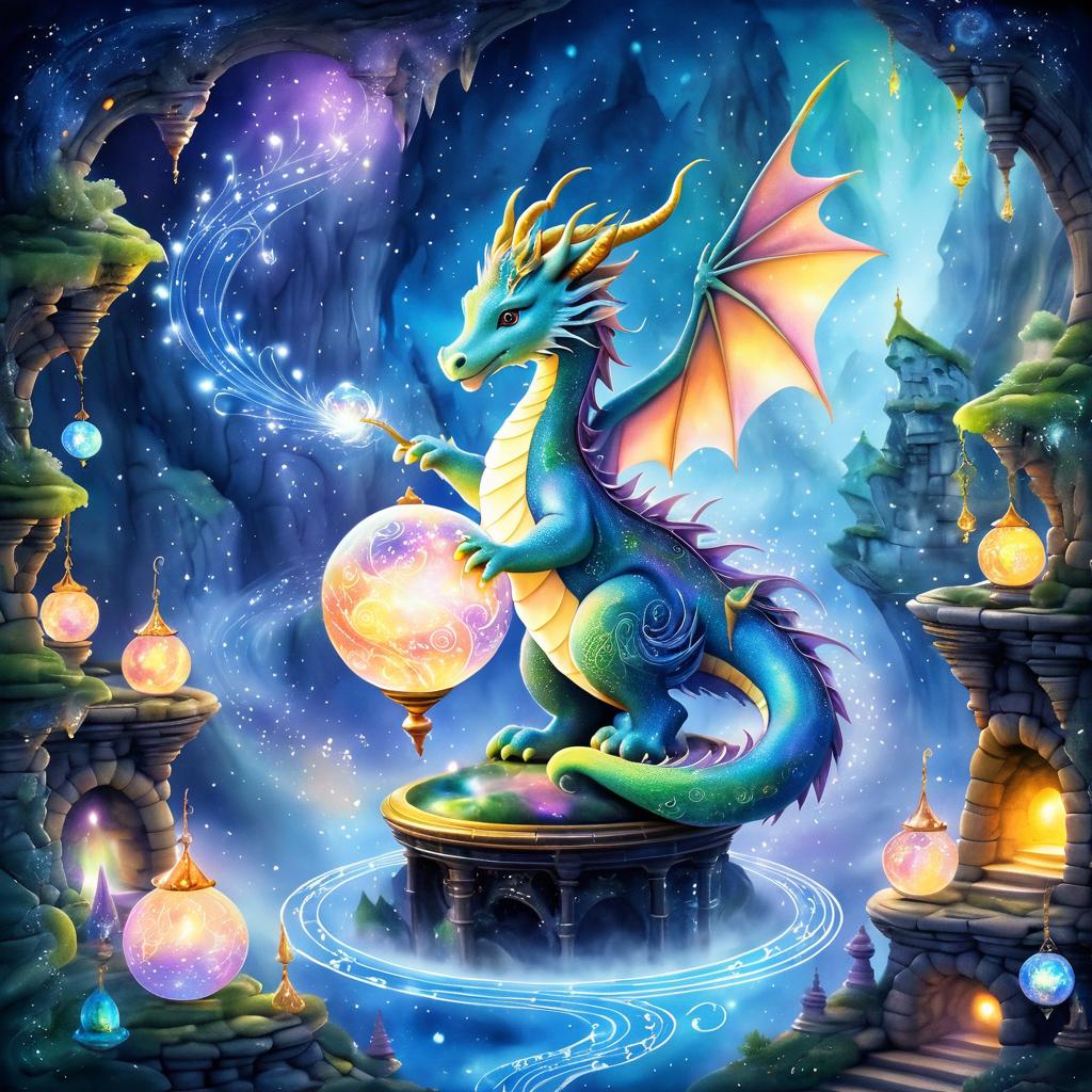 Whimsical Dragon Playing with Magic