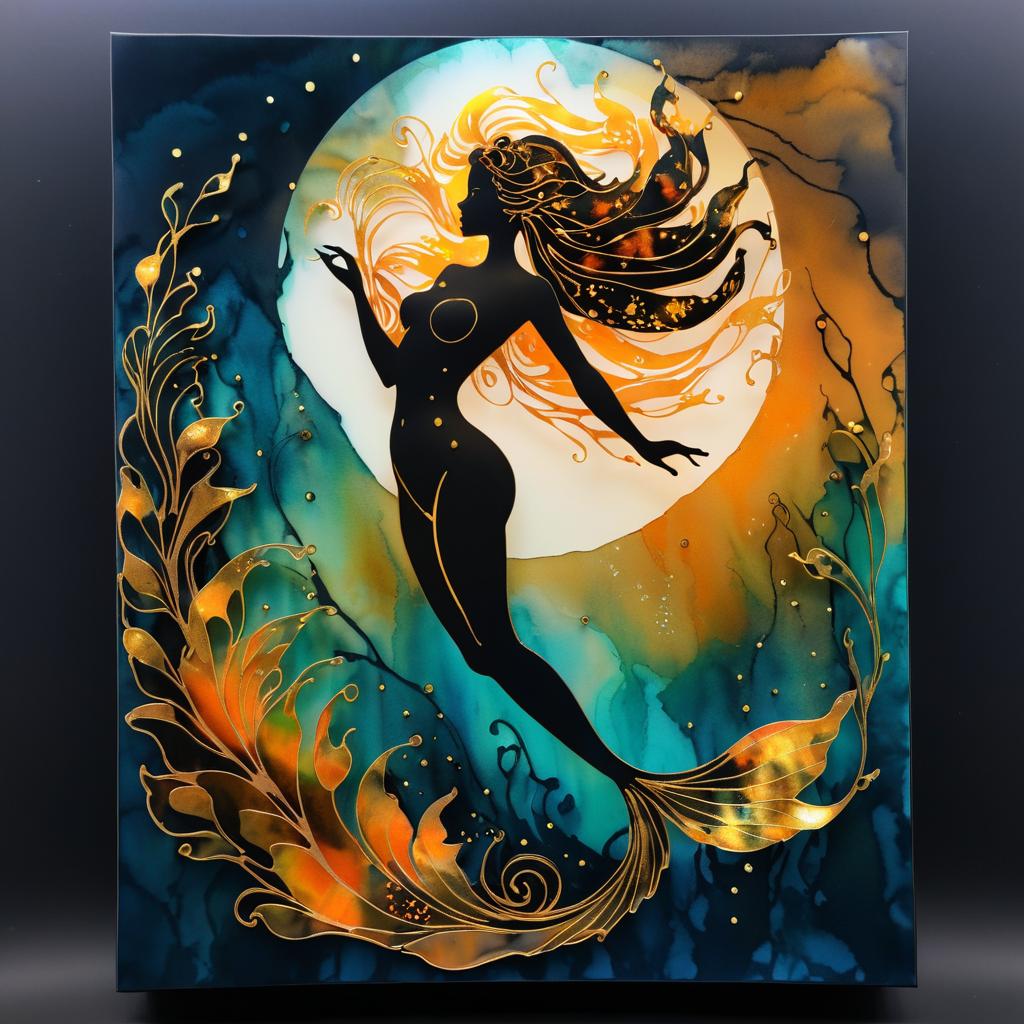 Elegant Mermaid Silhouette in Dark Ink