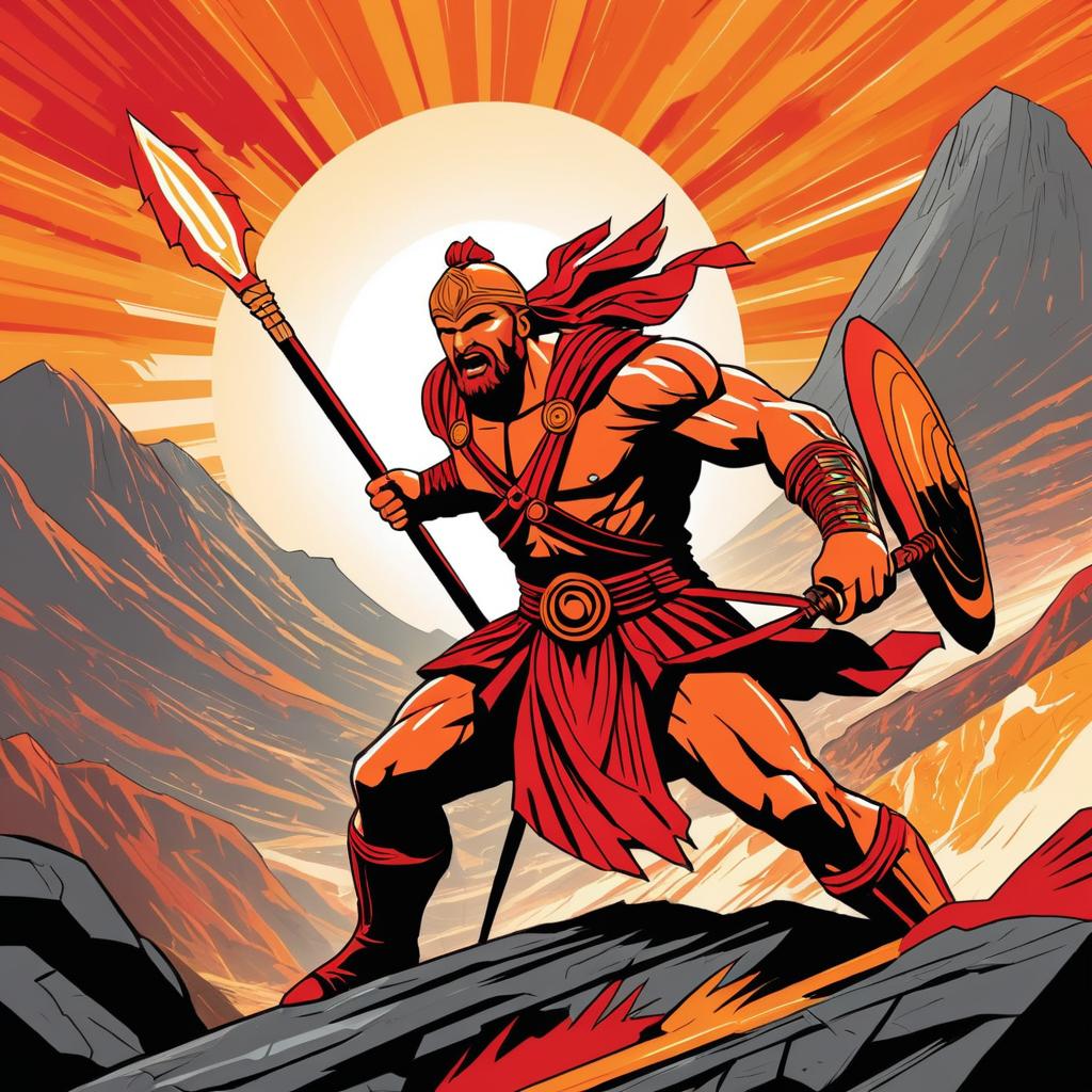 Comic Style Ajax in Fiery Battle