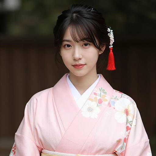Woman in Pink Floral Kimono