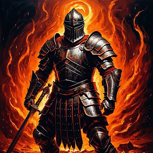 Armored Gladiator in Fiery Night
