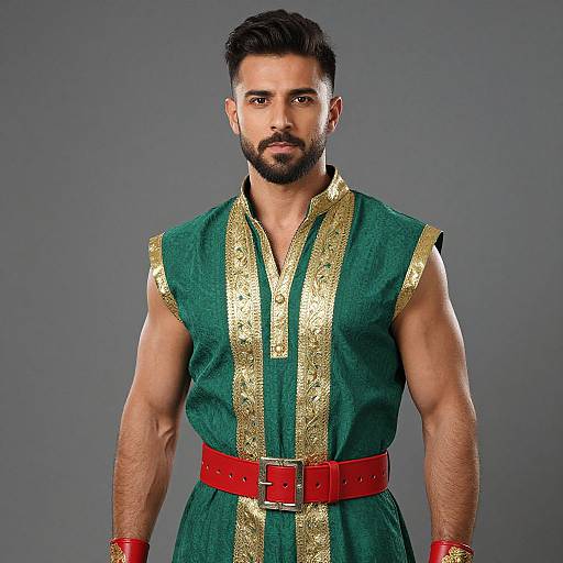 Man in Green and Gold Outfit