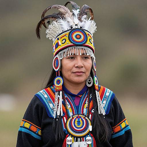 Vibrant Indigenous Woman in Traditional Attire