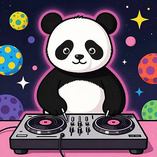 Lowbrow Cosmic DJ Panda Art