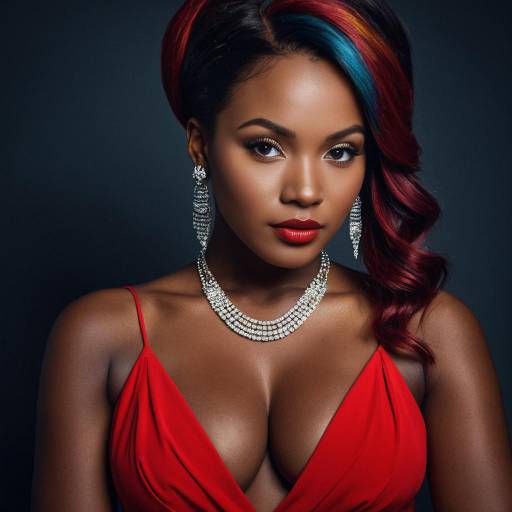 Elegant dark-skinned woman with multicolored hair