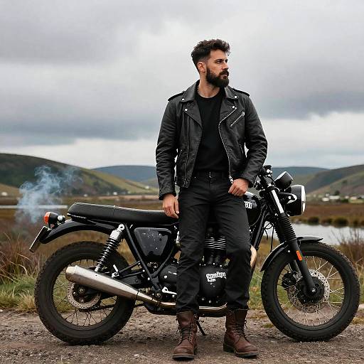 Rugged Man with Vintage Motorcycle