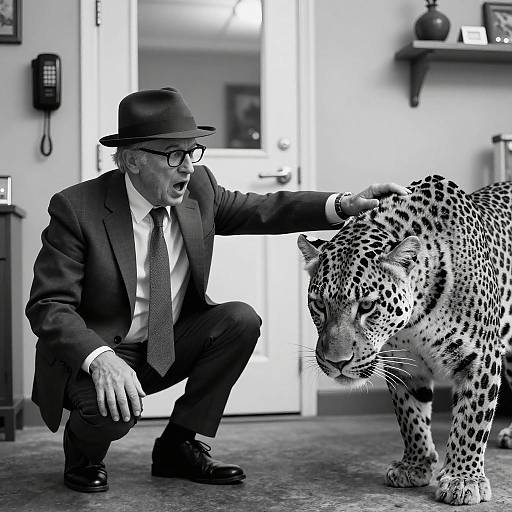 Dramatic Encounter: Man and Leopard