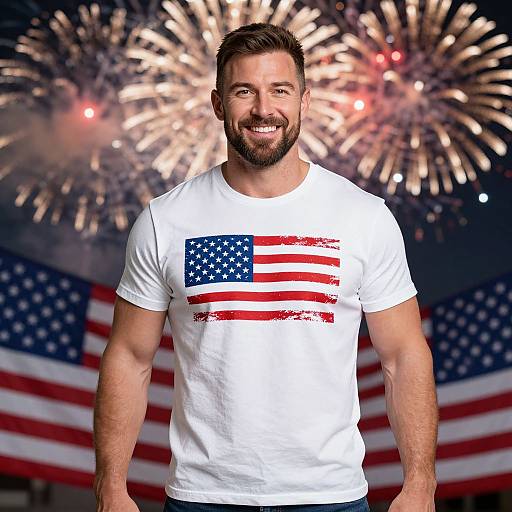 Patriotic Man with Fireworks Background