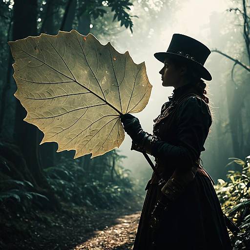 Steampunk Adventurer with Giant Leaf Umbrella