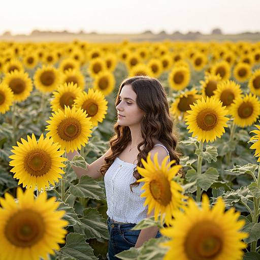 Woman in Sunflower Field